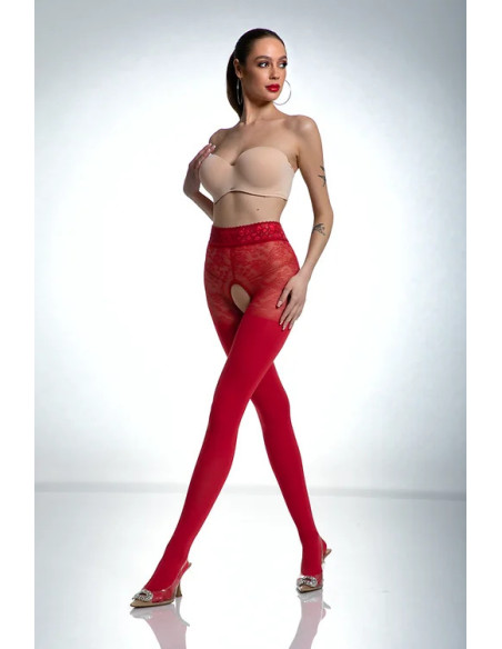 Rote Strumpfhose mit offenem Schritt Amour Red 80 DEN