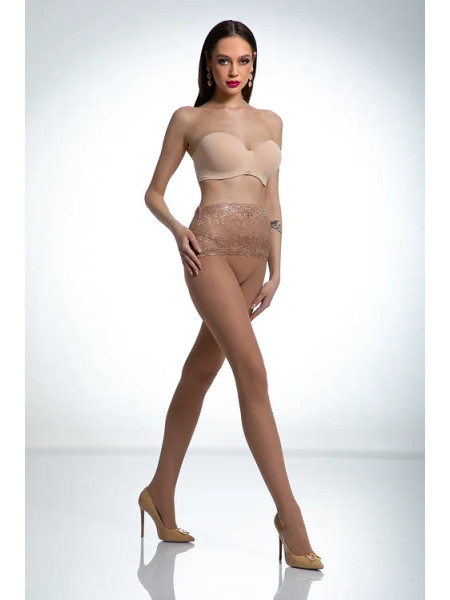 Beigefarbene Strumpfhose mit Spitze in der Taille Amour Naked