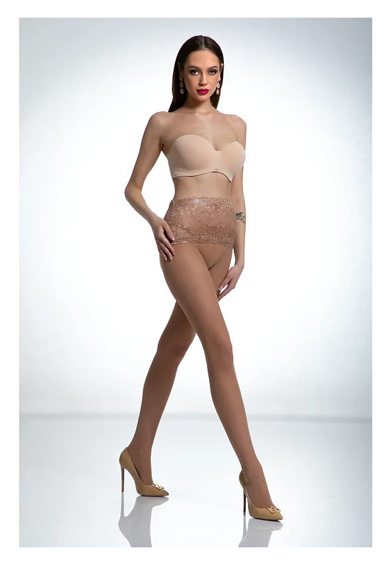 Beigefarbene Strumpfhose mit Spitze in der Taille Amour Naked