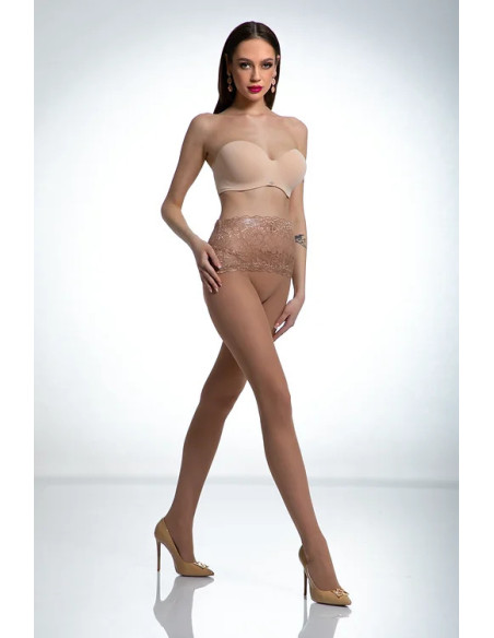Beigefarbene Strumpfhose mit Spitze in der Taille Amour Naked