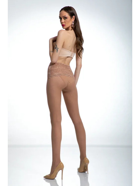 Beigefarbene Strumpfhose mit Spitze in der Taille Amour Naked 2