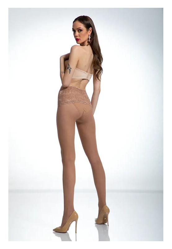 Beigefarbene Strumpfhose mit Spitze in der Taille Amour Naked