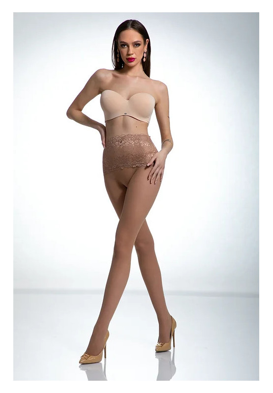 Beigefarbene Strumpfhose mit Spitze in der Taille Amour Naked