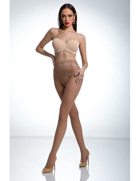 Beigefarbene Strumpfhose mit Spitze in der Taille Amour Naked