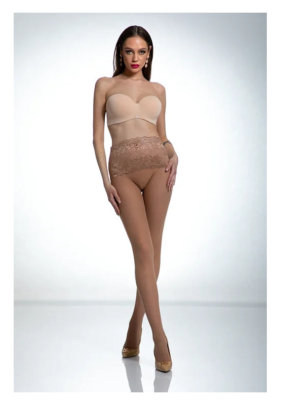 Beigefarbene Strumpfhose mit Spitze in der Taille Amour Naked