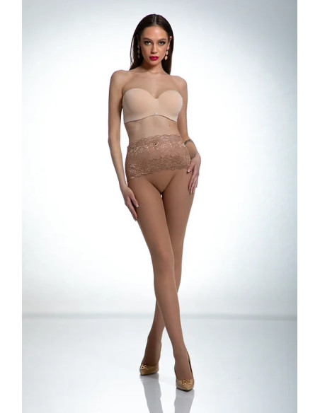 Beigefarbene Strumpfhose mit Spitze in der Taille Amour Naked