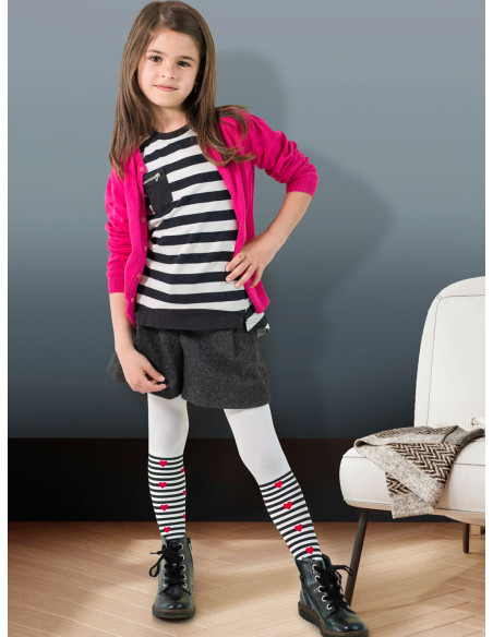 Kinderstrumpfhose Camila mit Herzstreifen, 40 den